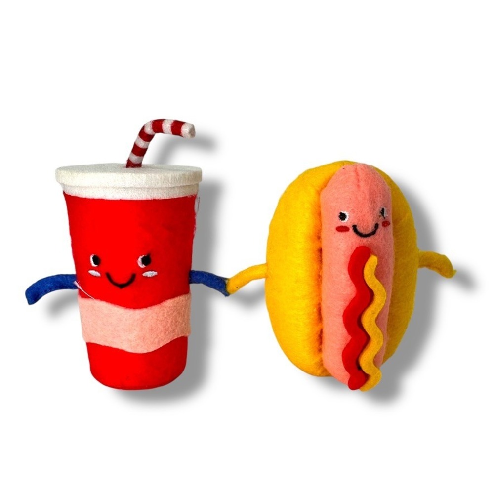 Handmade Felt Hotdog and Drink Toy Cute Smiling Foodie Collectible Decor